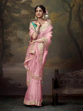 Elegant Light Pink  Embroidered Fancy Saree - women's fashion mart