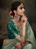 Elegant Light Green Embroidered Fancy Saree - women's fashion mart