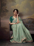 Elegant Light Green Embroidered Fancy Saree - women's fashion mart