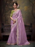 Elegant Lavender Embroidered Fancy Saree - women's fashion mart