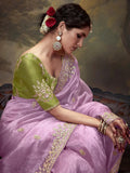 Elegant Lavender Embroidered Fancy Saree - women's fashion mart