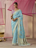 Sky Blue Designer Silk Saree with Floral Weaving Work - women's fashion mart