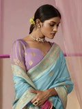 Sky Blue Designer Silk Saree with Floral Weaving Work - women's fashion mart
