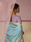 Sky Blue Designer Silk Saree with Floral Weaving Work - women's fashion mart