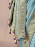 Sky Blue Designer Silk Saree with Floral Weaving Work - women's fashion mart
