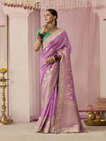 Lavender Designer Silk Saree with Floral Weaving Work - women's fashion mart