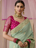 Pista Green Designer Silk Saree with Floral Weaving Work - women's fashion mart