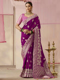 Purple Designer Silk Saree with Floral Weaving Work - women's fashion mart
