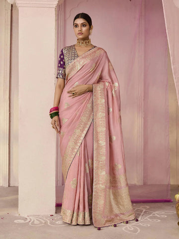 Mauve Designer Silk Saree with Floral Weaving Work - women's fashion mart