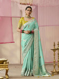 Mint Green Designer Silk Saree with Floral Weaving Work - women's fashion mart