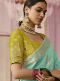 Mint Green Designer Silk Saree with Floral Weaving Work - women's fashion mart