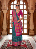 Fantastic Teal Blue Silk Patola Saree -Saree Unstitched women's fashion mart