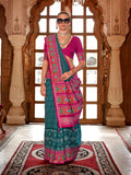 Fantastic Teal Blue Silk Designer Patola Saree - women's fashion mart
