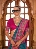 Fantastic Teal Blue Silk Patola Saree -Saree Unstitched women's fashion mart