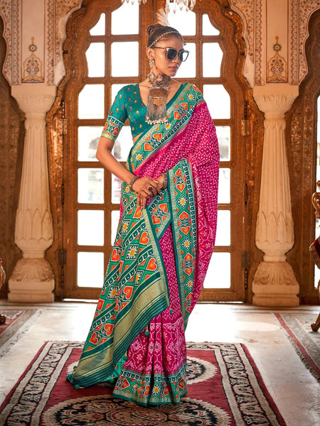 Ravishing Rani Pink Silk Designer Patola Saree - women's fashion mart