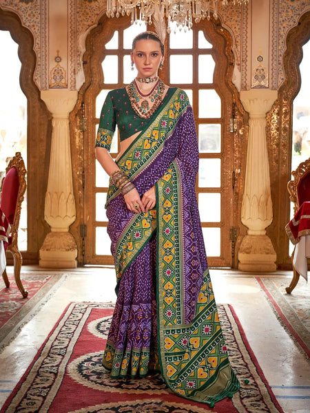 Heavenly Deep Purple Silk Designer Patola Saree - women's fashion mart