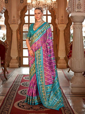 Majestic Magenta Silk Patola Saree -Saree Unstitched women's fashion mart