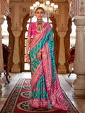 Fabulous Turquoise Blue Silk Designer Patola Saree - women's fashion mart