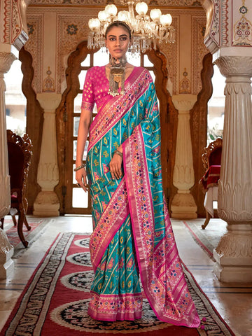 Fabulous Turquoise Blue Silk Designer Patola Saree - women's fashion mart