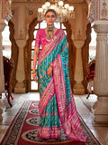 Fabulous Turquoise Blue Silk Patola Saree -Saree Unstitched women's fashion mart