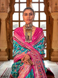 Fabulous Turquoise Blue Silk Patola Saree -Saree Unstitched women's fashion mart