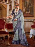 Blue-Gray Silk Saree with Patola Design -Saree Unstitched women's fashion mart