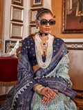 Designer Blue-Gray Silk Saree with Traditional Patola Design - women's fashion mart