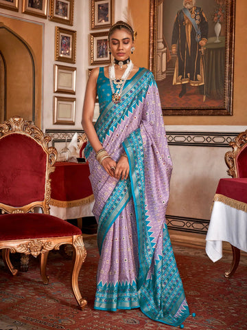 Enchanting Lavender Silk Saree with Traditional Patola Design - women's fashion mart