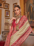 Passionate Off-White Silk Saree with Patola Design -Saree Unstitched women's fashion mart