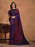 Radiant Dark Purple Satin Silk Printed Ready To Wear Saree - women's fashion mart