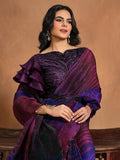 Radiant Dark Purple Satin Silk Printed Ready To Wear Saree - women's fashion mart