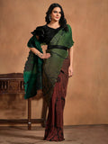 Magical Dark Green Pure Satin Silk Ready To Wear Printed Saree - women's fashion mart