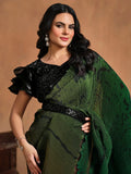Magical Dark Green Pure Satin Silk Ready To Wear Printed Saree - women's fashion mart