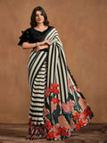 Classic Black-White Satin Silk Printed Ready To Wear Saree - women's fashion mart