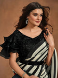 Classic Black-White Satin Silk Printed Ready To Wear Saree - women's fashion mart