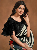 Classic Black-White Satin Silk Printed Ready To Wear Saree - women's fashion mart