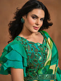 Radiant Green Satin Silk Digital Printed Ready To Wear Saree - women's fashion mart