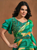 Radiant Green Satin Silk Digital Printed Ready To Wear Saree - women's fashion mart