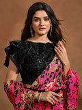 Glowing Pink Satin Silk Printed Ready To Wear Saree - women's fashion mart