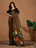 Brilliant Brown Satin Silk Digital Printed Ready To Wear Saree - women's fashion mart