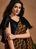 Brilliant Brown Satin Silk Digital Printed Ready To Wear Saree - women's fashion mart