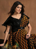 Brilliant Brown Satin Silk Digital Printed Ready To Wear Saree - women's fashion mart