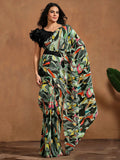 Blazing Light Green Satin Silk Printed Ready To Wear Saree - women's fashion mart