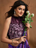 Passionate Purple Satin Silk Printed Ready To Wear Saree - women's fashion mart