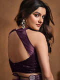 Passionate Purple Satin Silk Printed Ready To Wear Saree - women's fashion mart