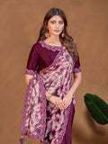 Captivating Wine Satin Crepe Silk Embroidered Ready To Wear Saree - women's fashion mart