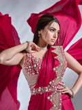 Designer Red Ready To Wear Crepe Satin Silk Saree - women's fashion mart