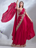 Designer Red Ready To Wear Crepe Satin Silk Saree - women's fashion mart
