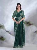 Graceful Green Ready To Wear To Tone Satin Silk Saree - women's fashion mart