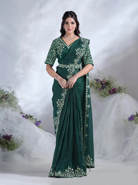 Graceful Green Ready To Wear To Tone Satin Silk Saree - women's fashion mart